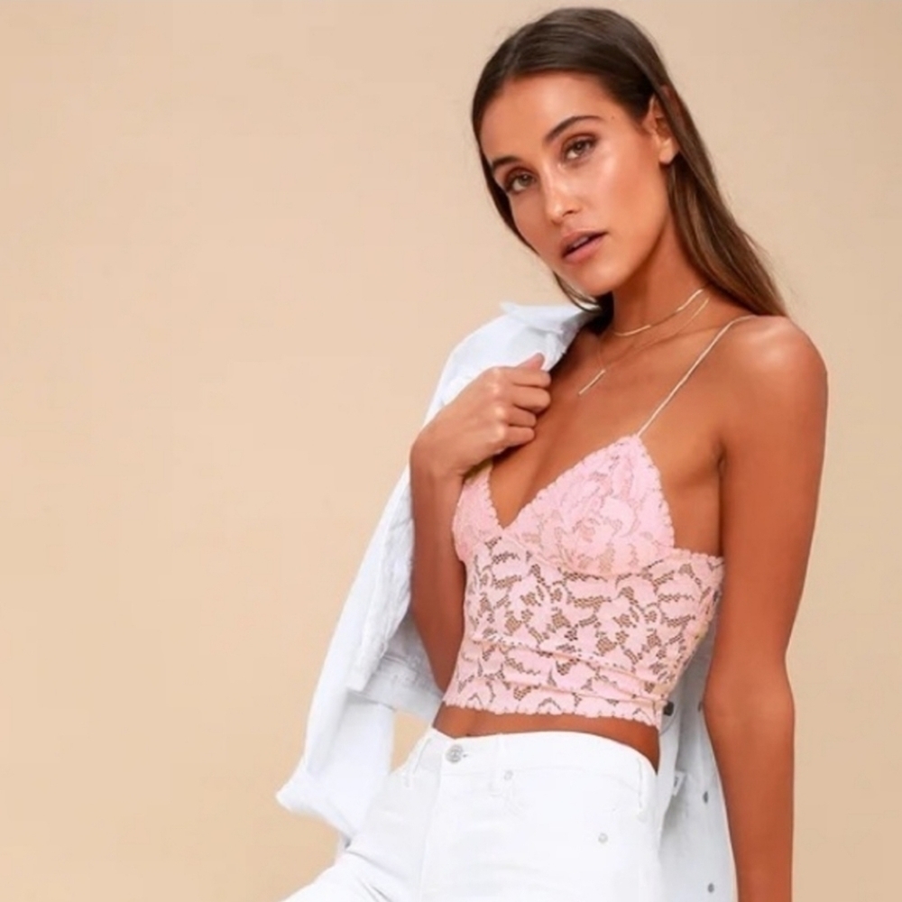 Free People Lacey Lace Brami Cami Top in Light Rose Size Large - Picture 2 of 12